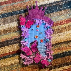 Purple and Pink Butterfly Ring Holder with Crown